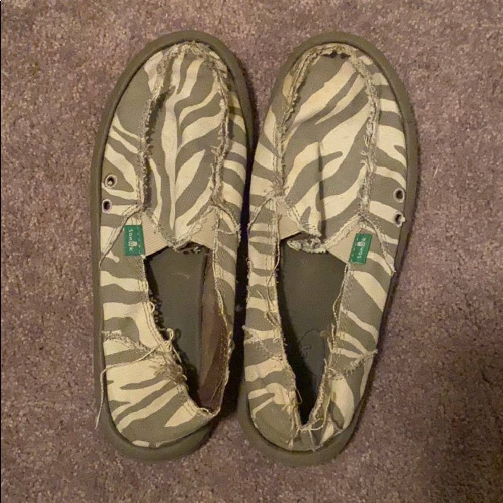 Zebra Sanuk Slip Ons